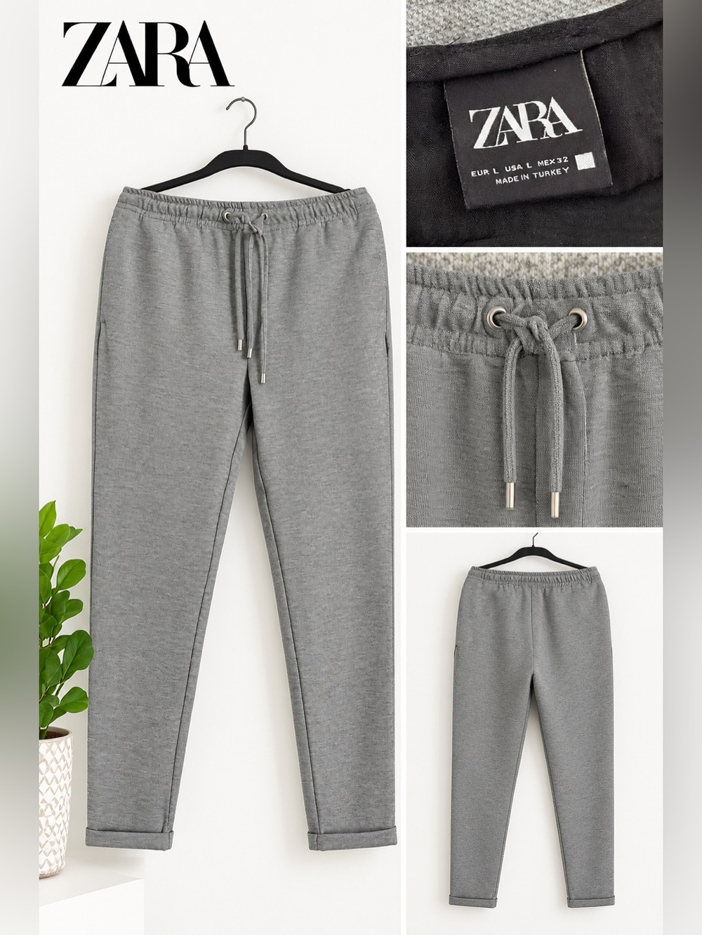 ZARA Men's Grey Drawstring Slim Sweatpants